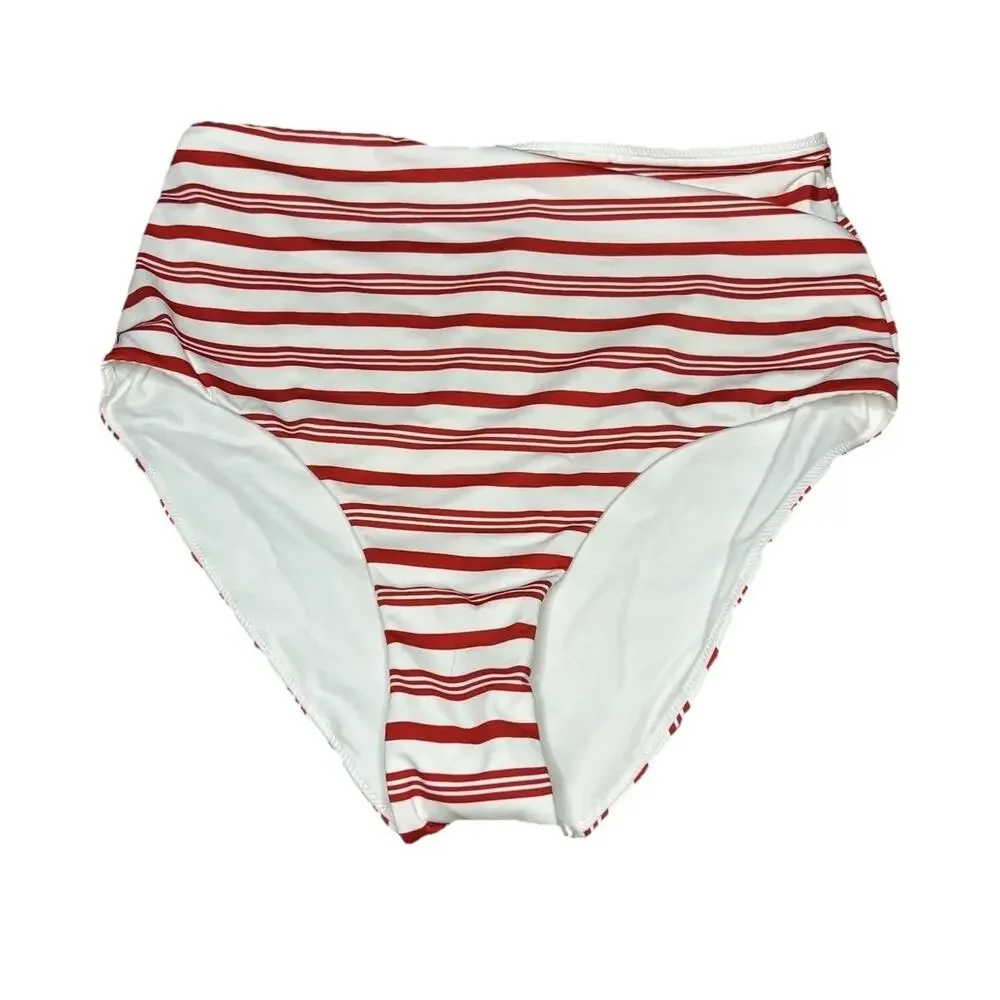 Vineyard Vines Ultra high-waisted red white stripe bikini bottom NEW Size Large